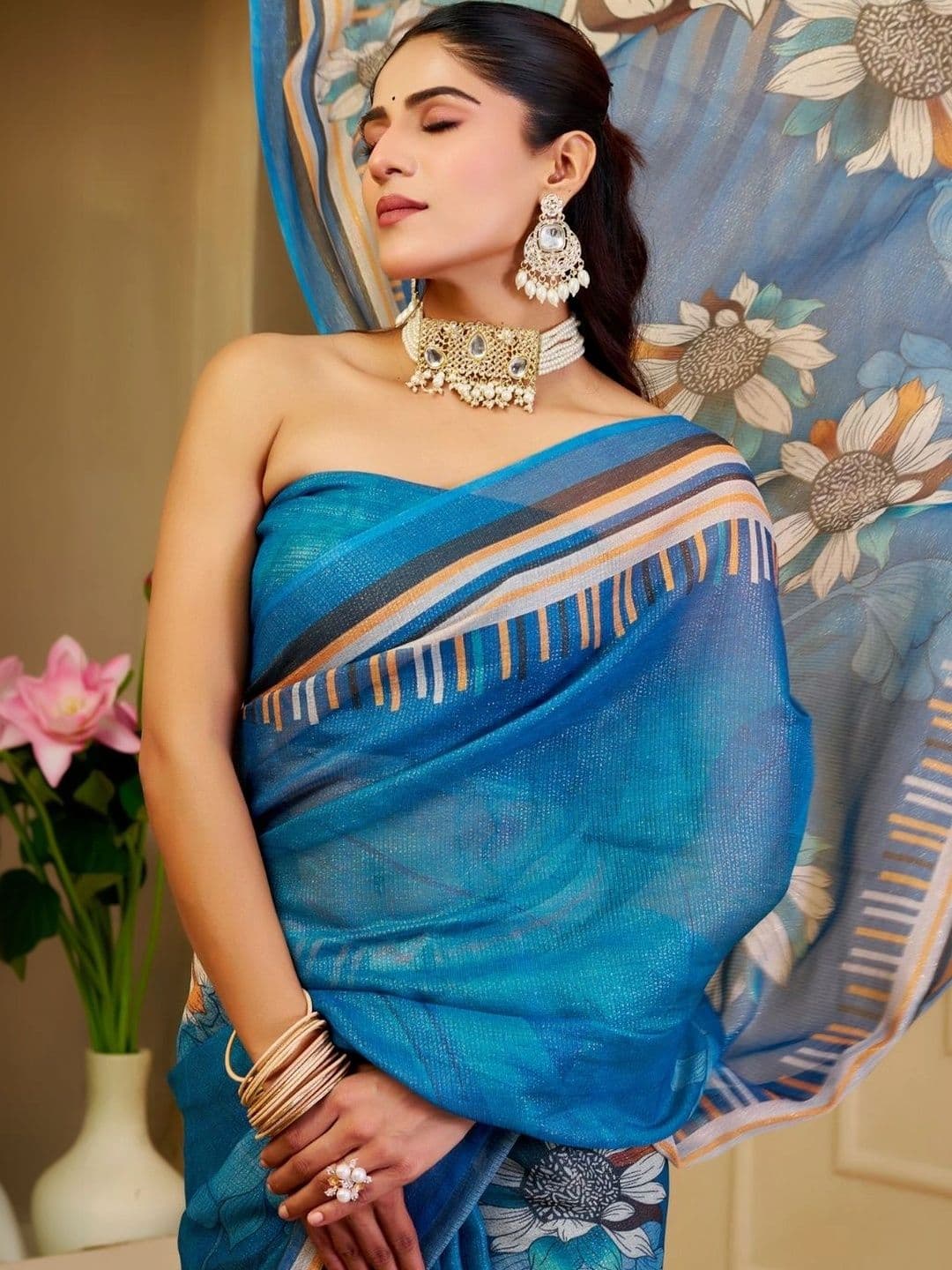 ZAMUNA Floral Tissue Designer Bhagalpuri Saree thumbnail 2