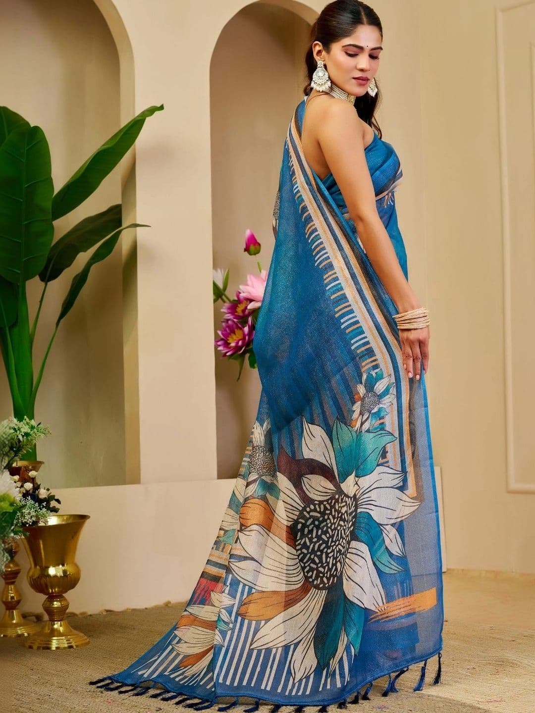 ZAMUNA Floral Tissue Designer Bhagalpuri Saree thumbnail 5
