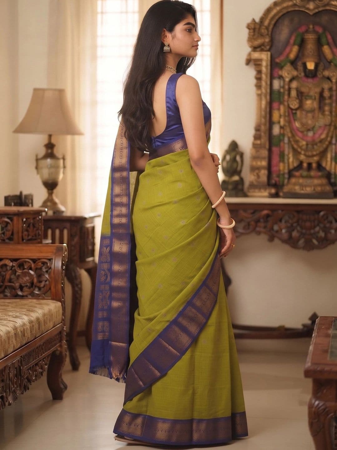 VILLE FASHION Woven Design Zari Art Silk Kanjeevaram Saree thumbnail 2