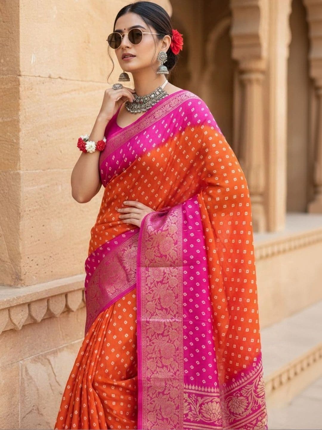 BOLOKA Bandhani Zari Art Silk Designer Bandhani Saree - view 1