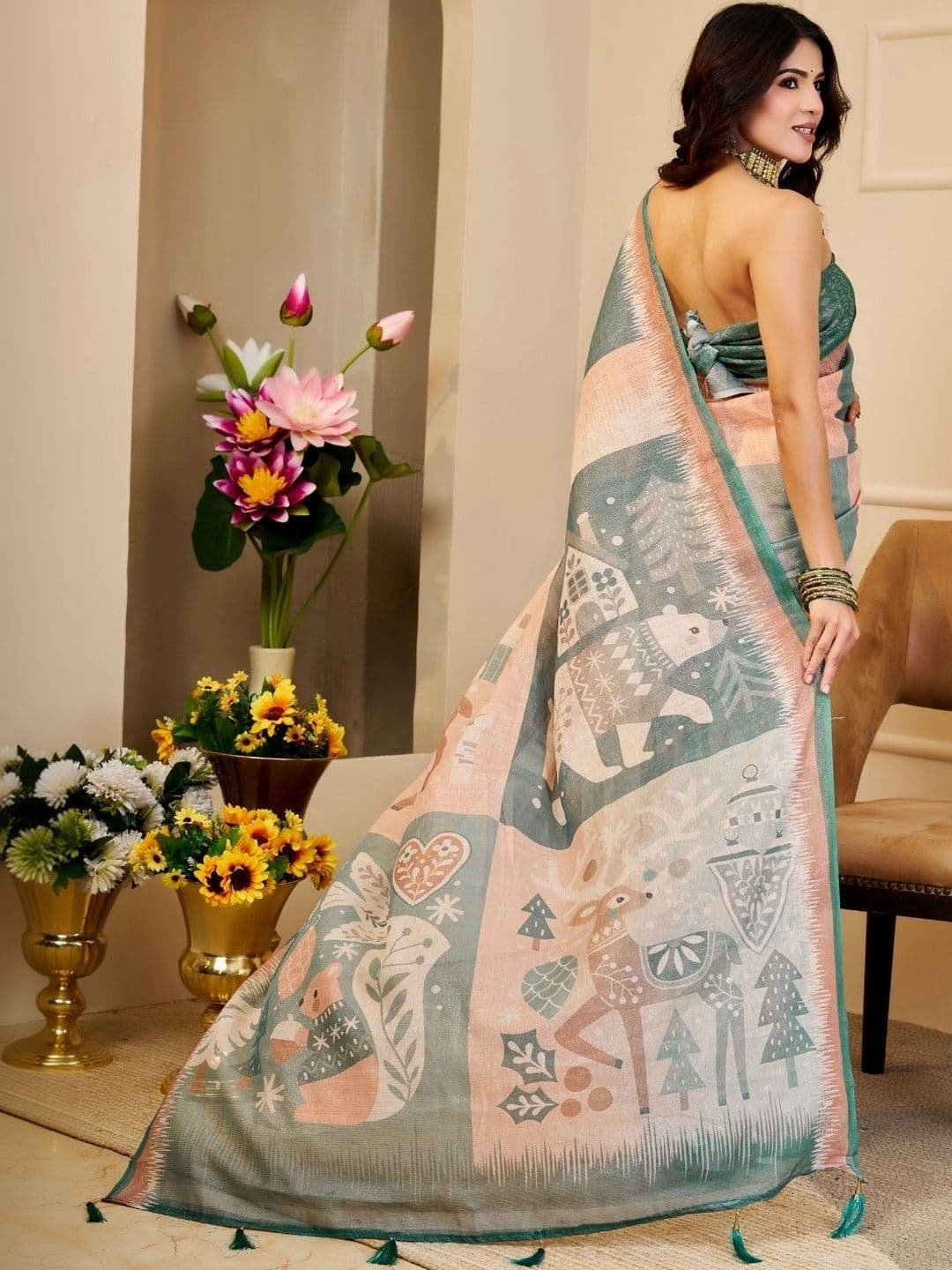 ZAMUNA Floral Tissue Designer Bhagalpuri Saree thumbnail 6