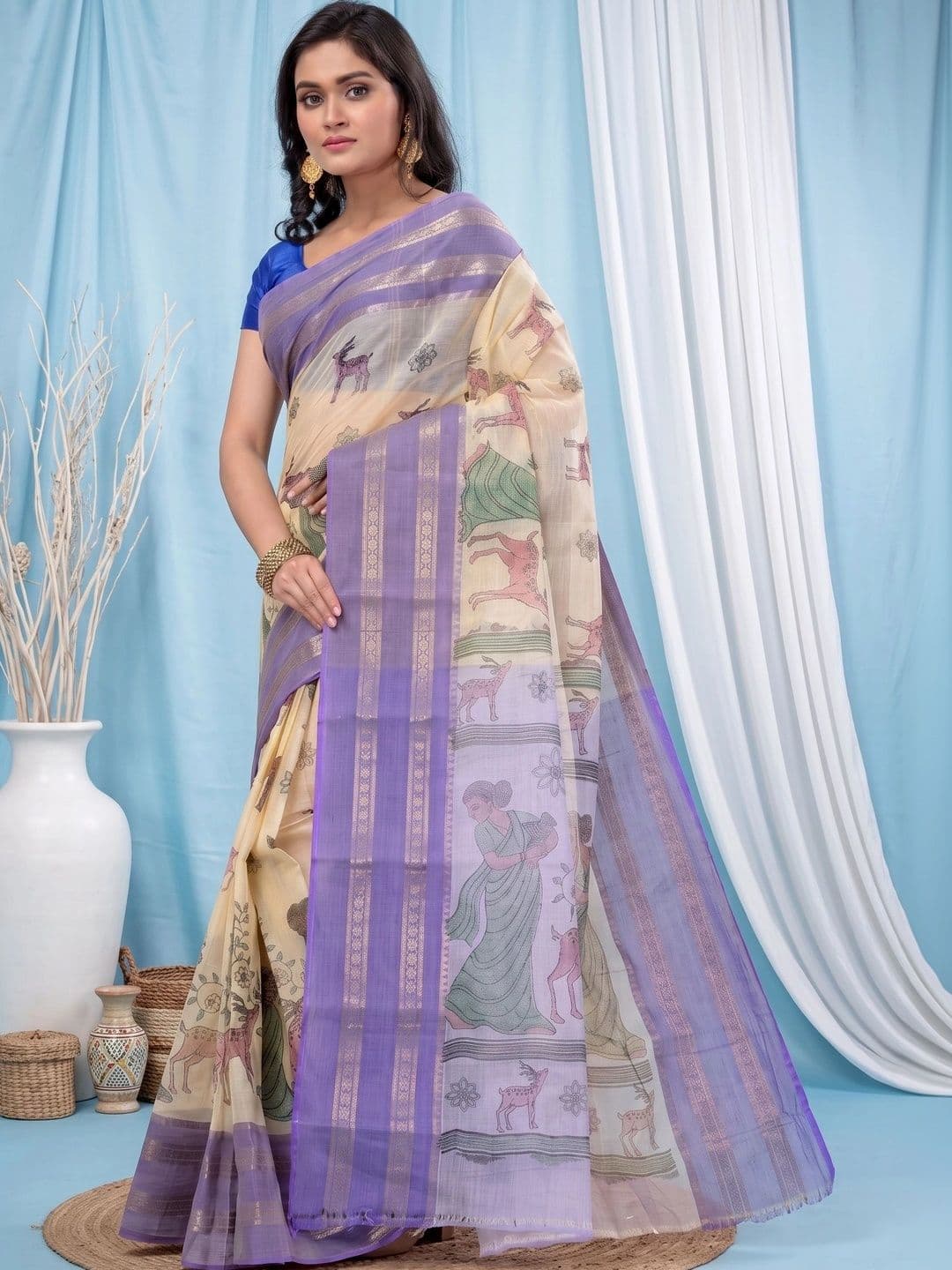 GitAsit Woven Design Zari Pure Cotton Handloom Taant Saree thumbnail 3