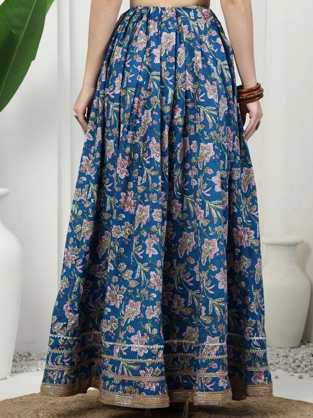 Sangria Women Cotton Cambric Floral Maxi Flared Skirt - view 1