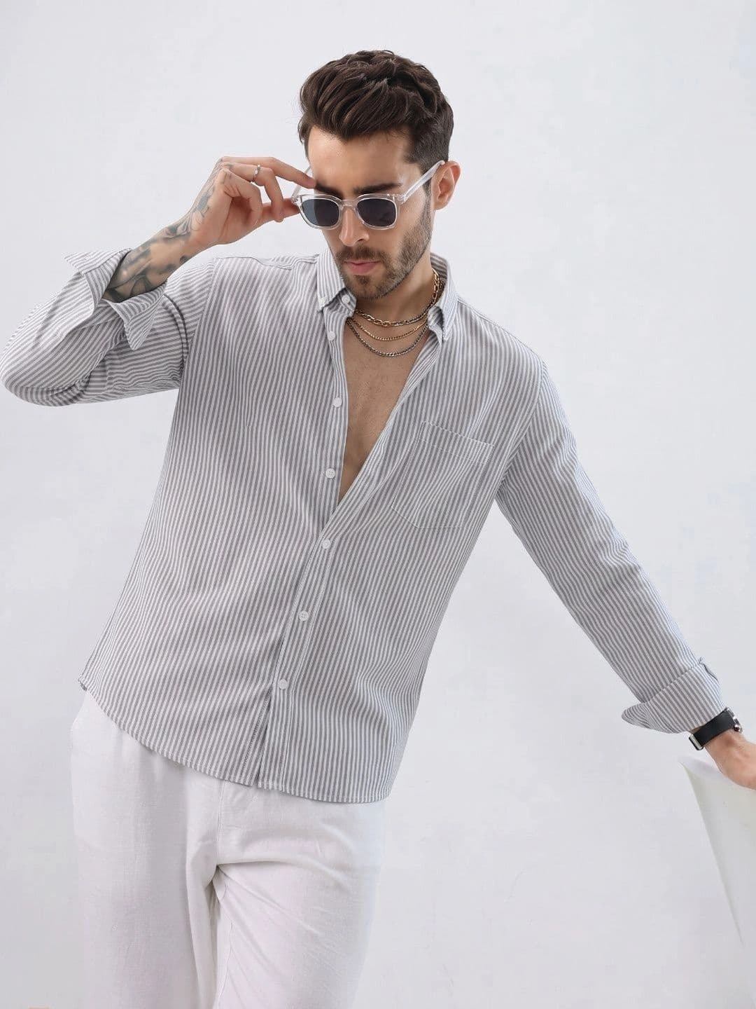 HENSHIKA Men Cotton Striped Printed Casual Shirt thumbnail 2