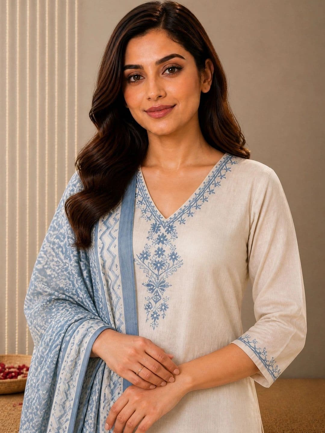 Anouk Mirage Women Ethnic Motifs Embroidered Pure Cotton Kurta with Trousers With Dupatta thumbnail 4