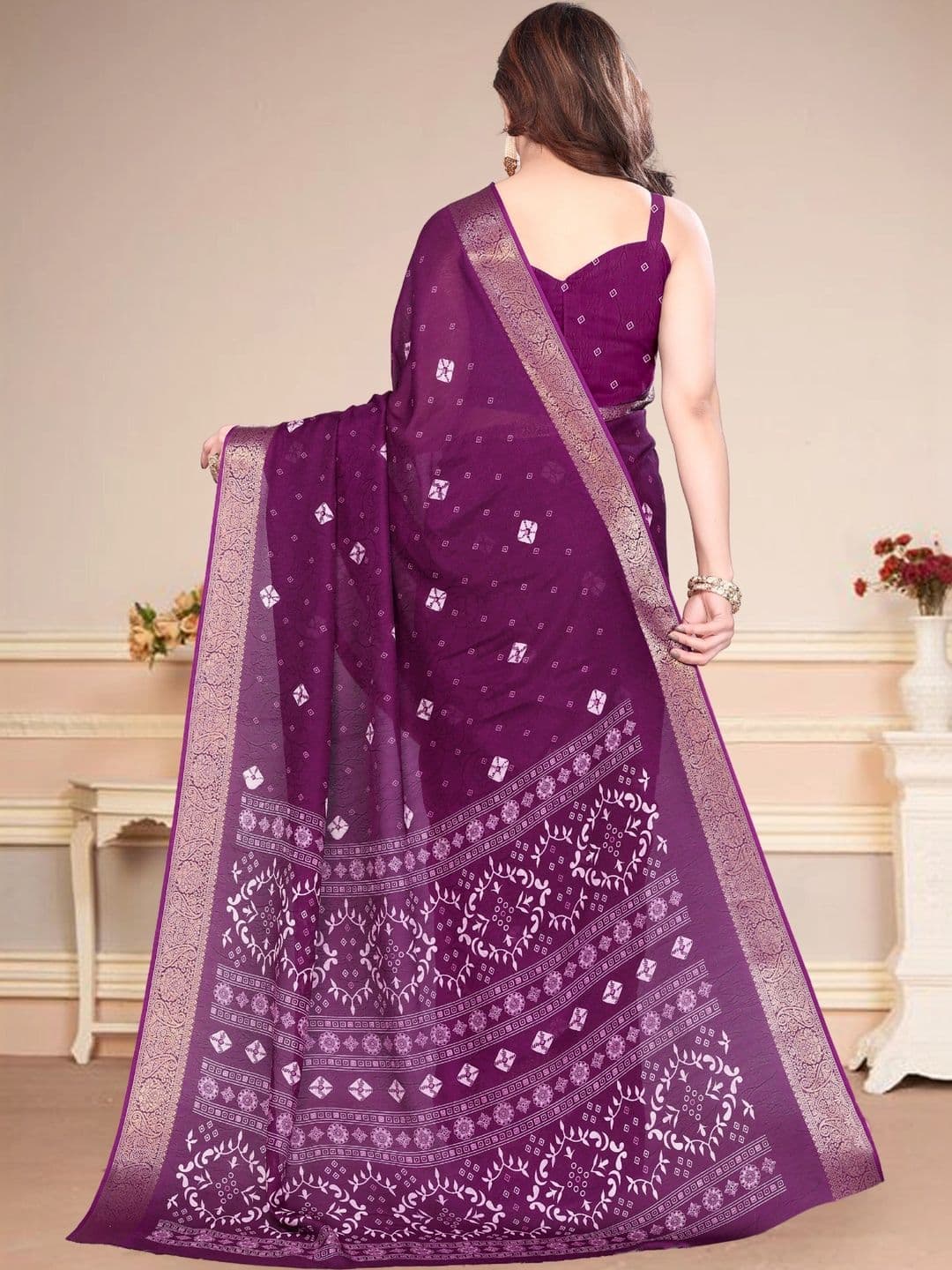 BOLOKA Zari Art Silk Designer Bandhani Saree thumbnail 2