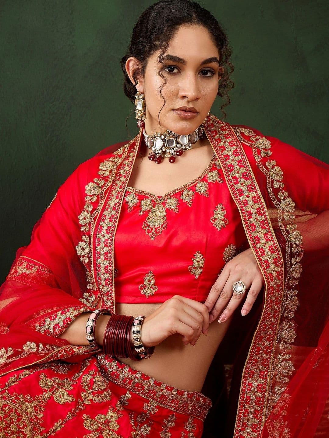 Anouk Rustic Embroidered Semi-Stitched Lehenga & Unstitched Blouse With Dupatta thumbnail 7