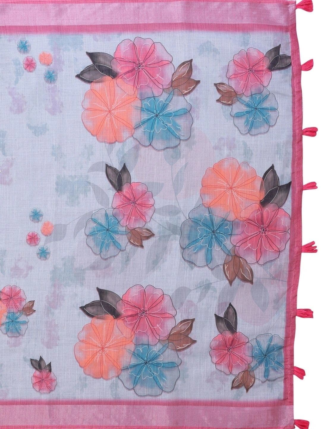 Kesarii Floral Linen Blend Saree thumbnail 7