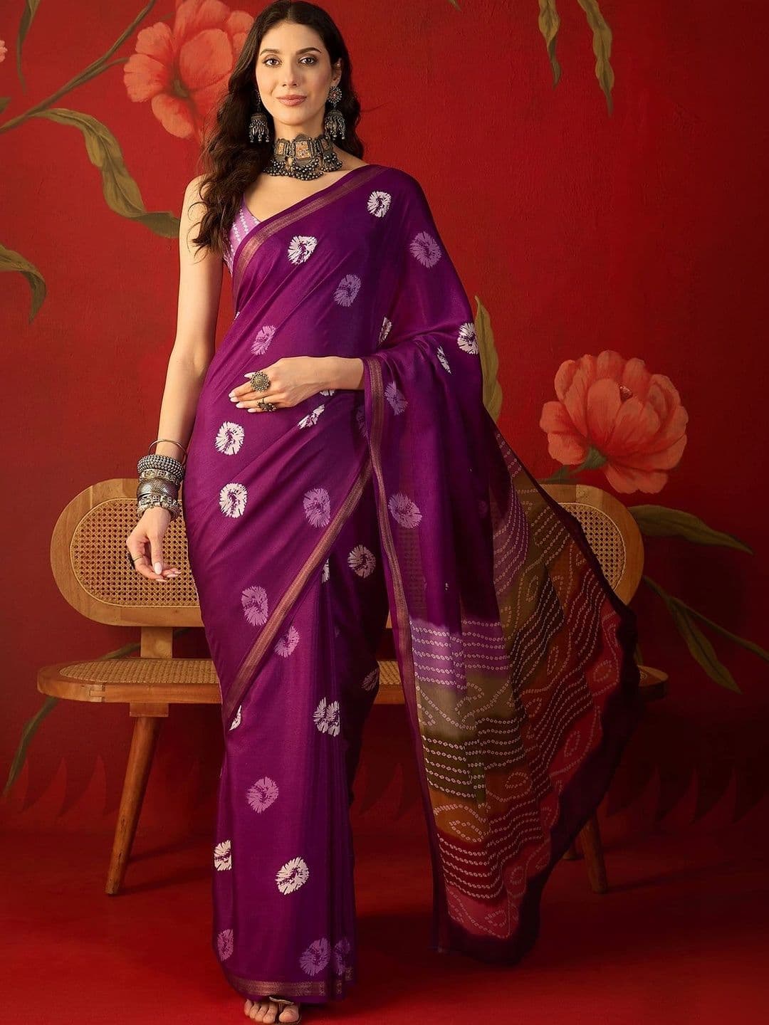 Sangria Bandhani Zari Silk Cotton Bandhani Saree thumbnail 6