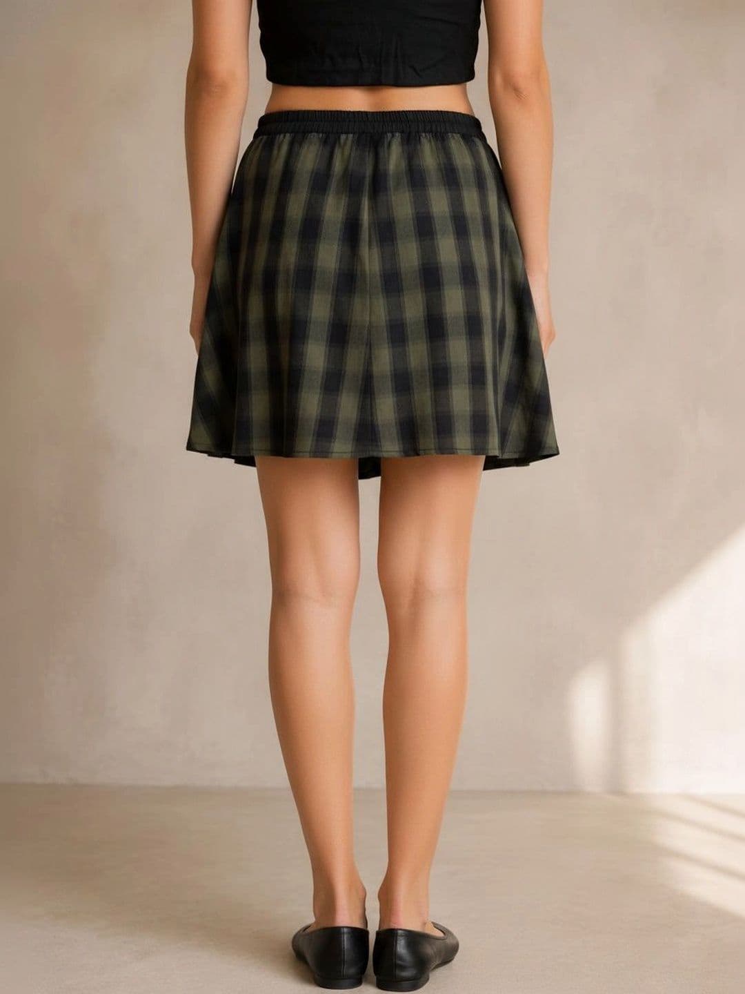 INUKA Women Pure Cotton Checked Mini Flared Skirt thumbnail 3
