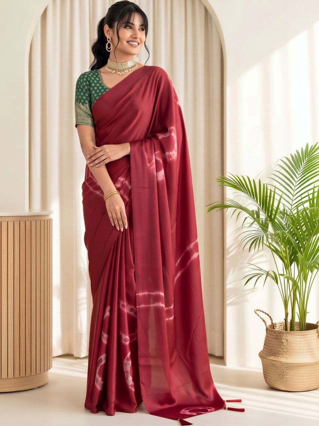 Sangria Tie and Dye Silk Blend Designer Block Print Saree thumbnail 2