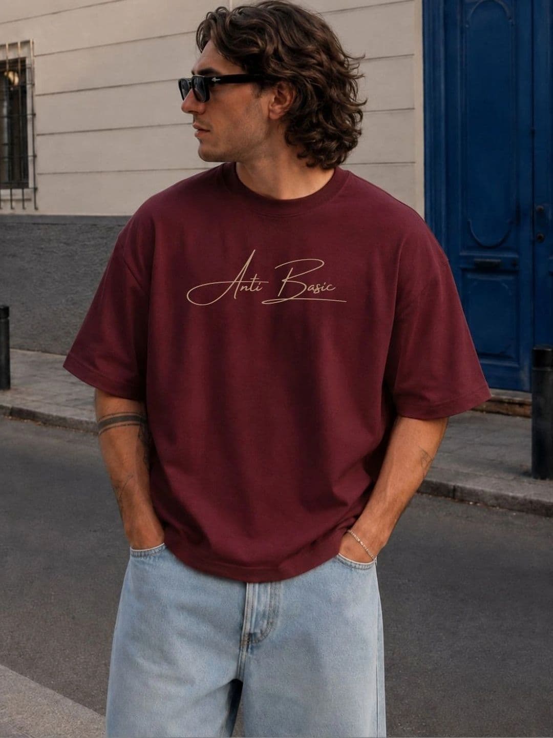 THE NOX Men Typography Printed Drop-Shoulder Sleeves Bio Finish Boxy T-shirt - view 1
