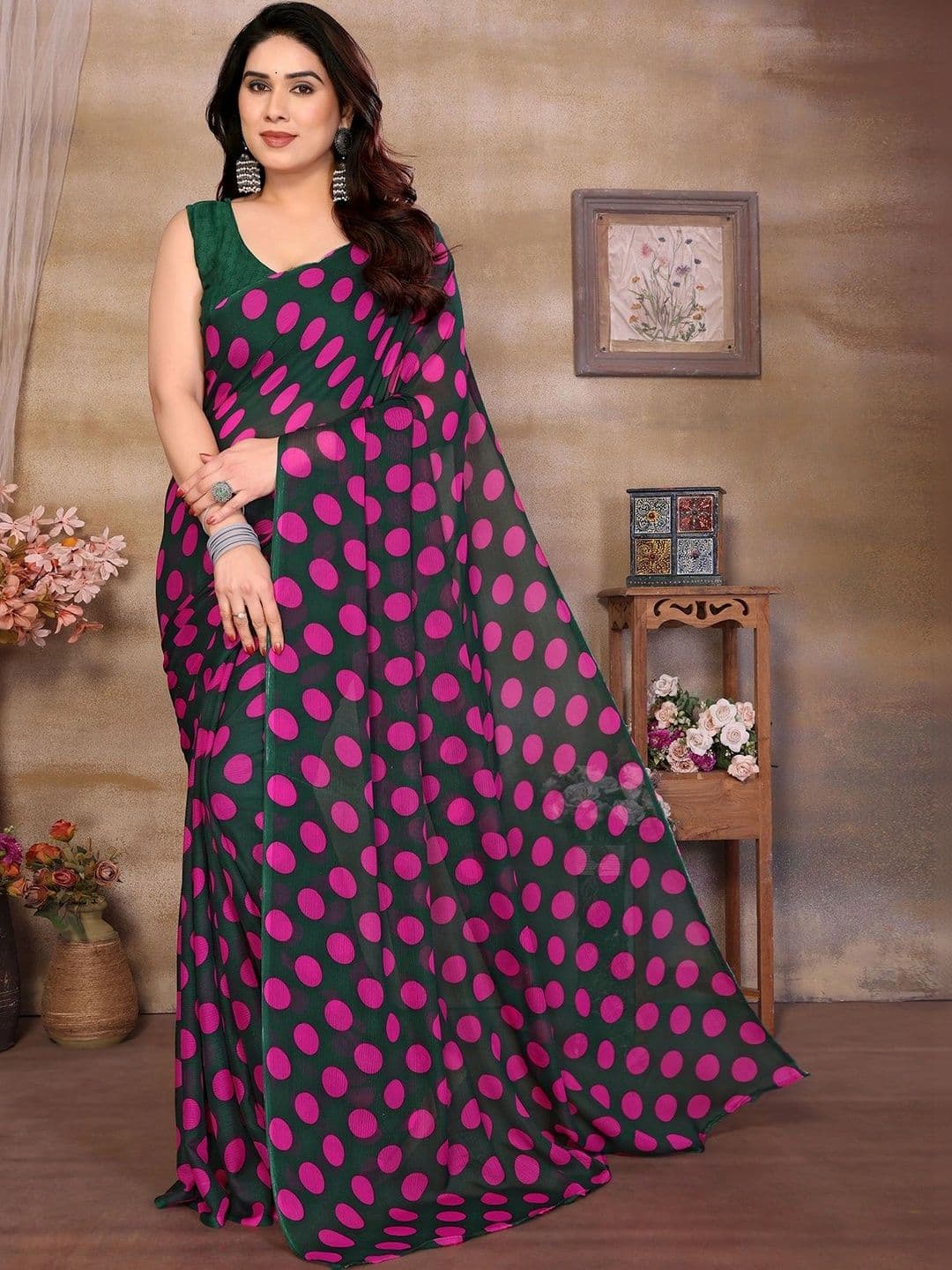 JANOI Polka Dot Pure Georgette Saree - view 1