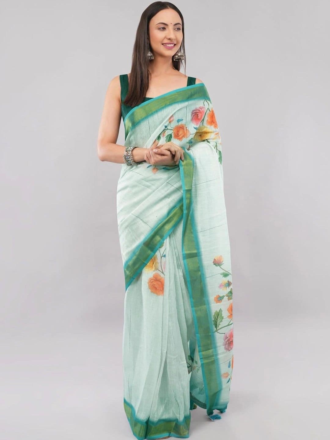 SAMANTHA Floral Linen Blend Saree thumbnail 4