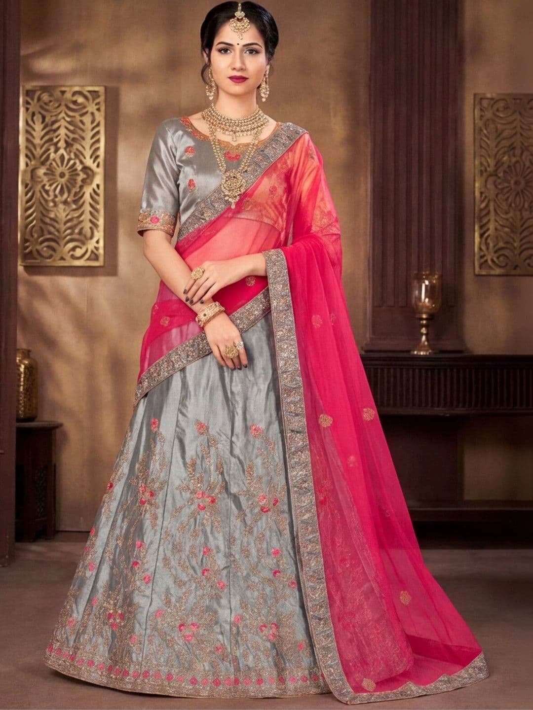 Anouk Rustic Embroidered Thread Work Semi-Stitched Lehenga & Unstitched Blouse With Dupatta thumbnail 5