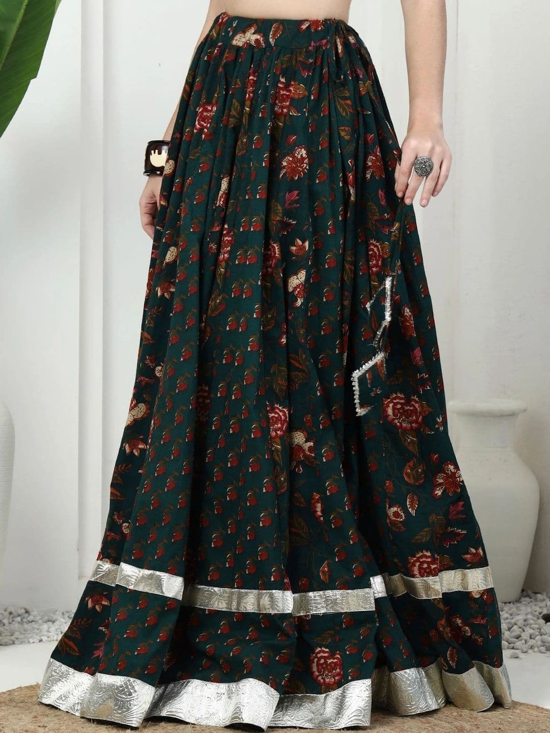 Sangria Women Cotton Cambric Floral Maxi Flared Skirt - view 1