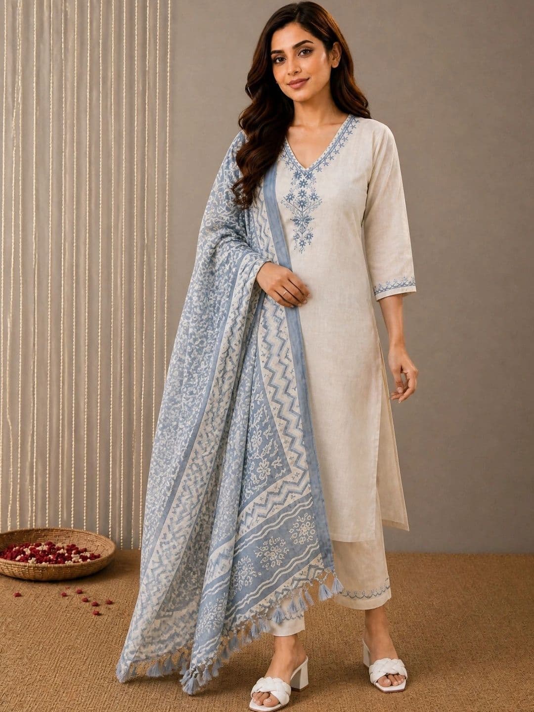 Anouk Mirage Women Ethnic Motifs Embroidered Pure Cotton Kurta with Trousers With Dupatta thumbnail 2