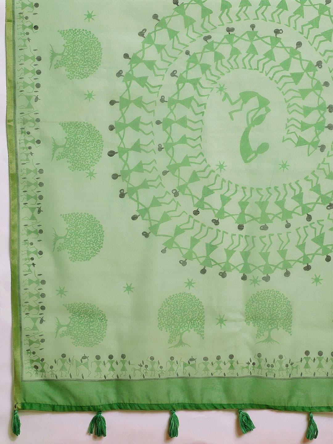 Sangria Warli Linen Blend Designer Block Print Saree thumbnail 7