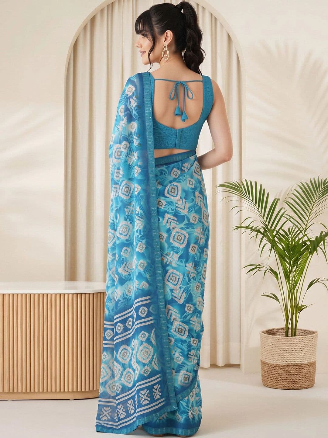 Sangria Batik Sequinned Pure Georgette Designer Saree thumbnail 4