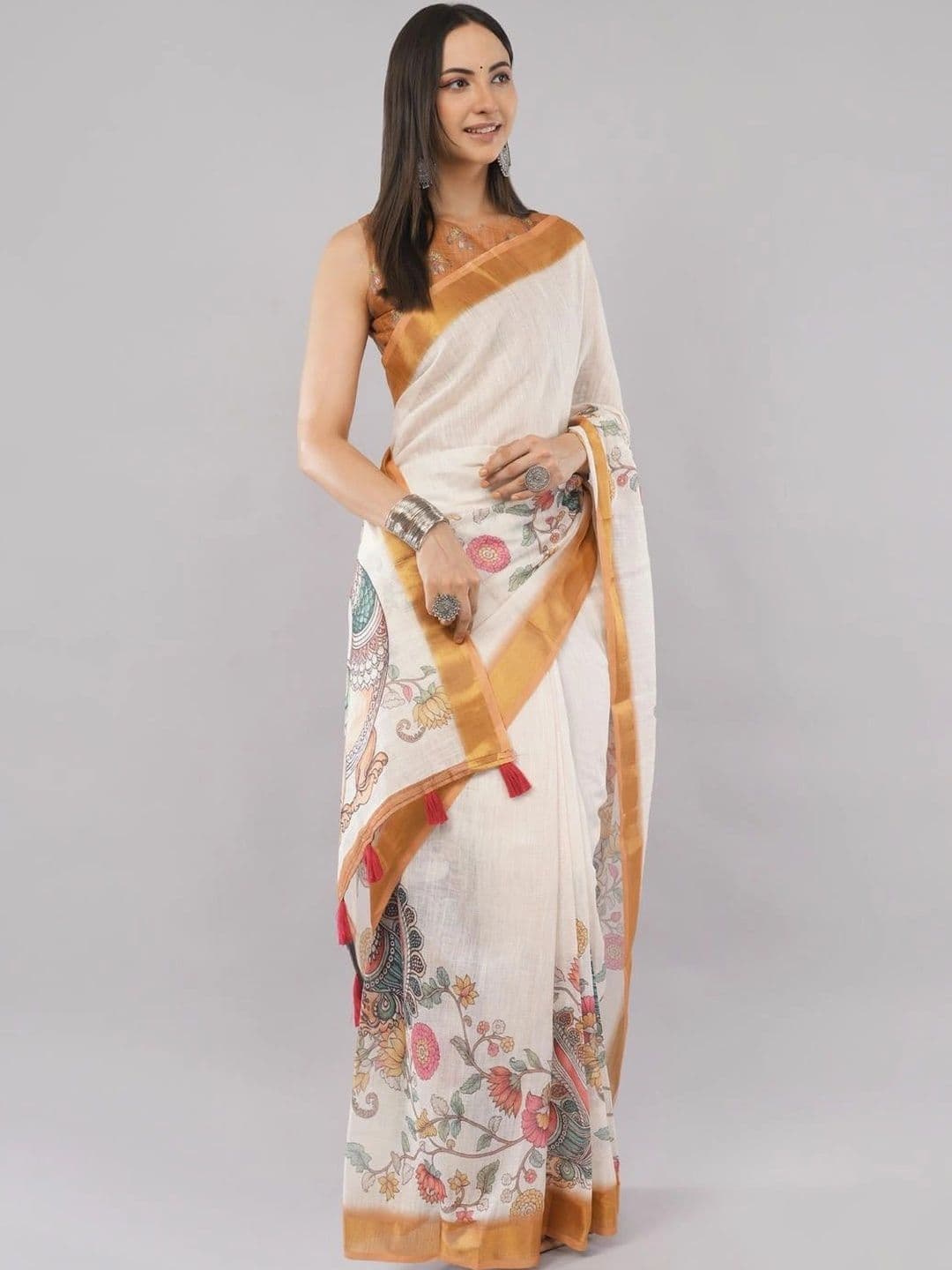 SAMANTHA Kalamkari Printed Linen Saree - view 1