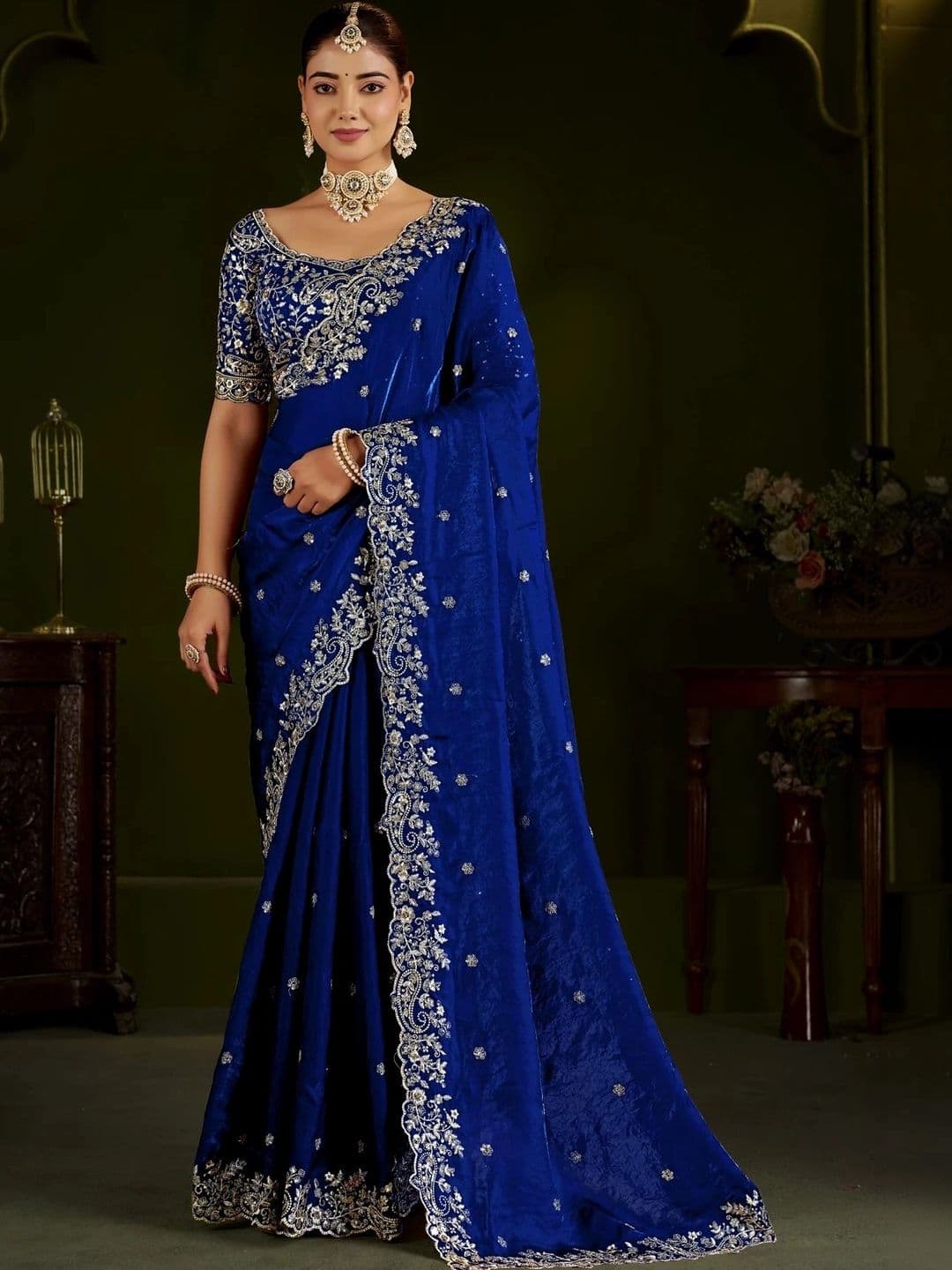 ANJAVI FASHION Floral Embroidered Heavy Work Saree - view 1