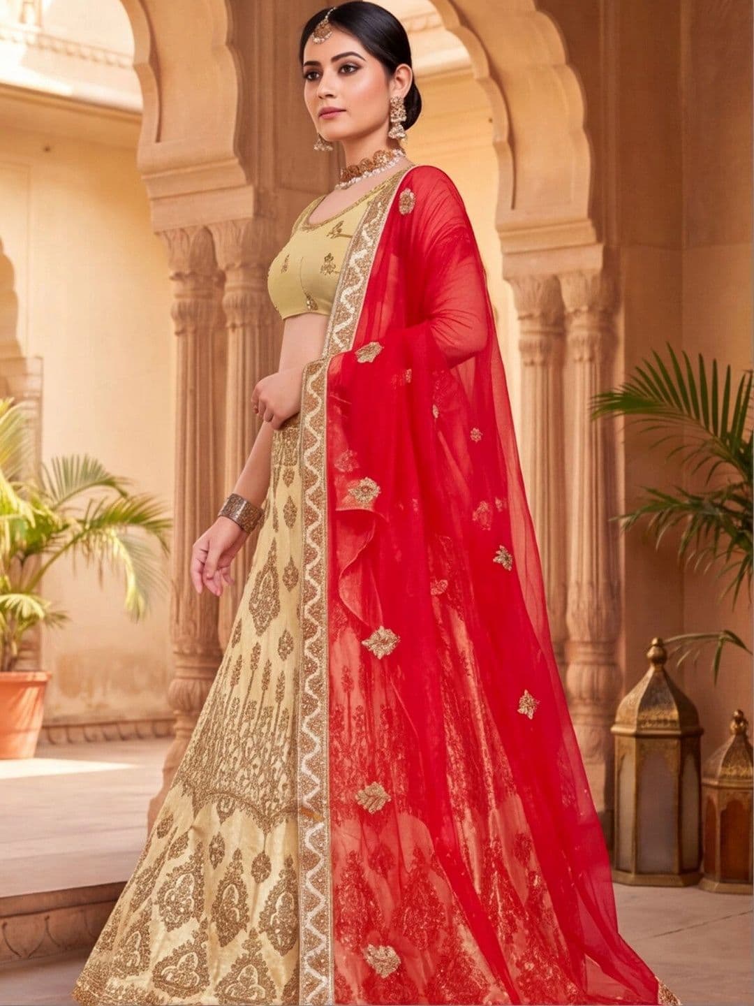 Anouk Rustic Embellished Semi-Stitched Lehenga & Unstitched Blouse With Dupatta thumbnail 6