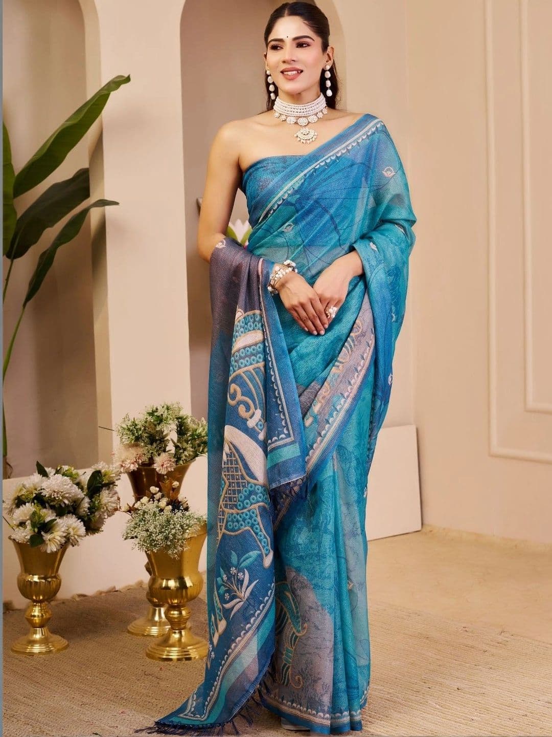 ZAMUNA Floral Tissue Designer Bhagalpuri Saree - view 1