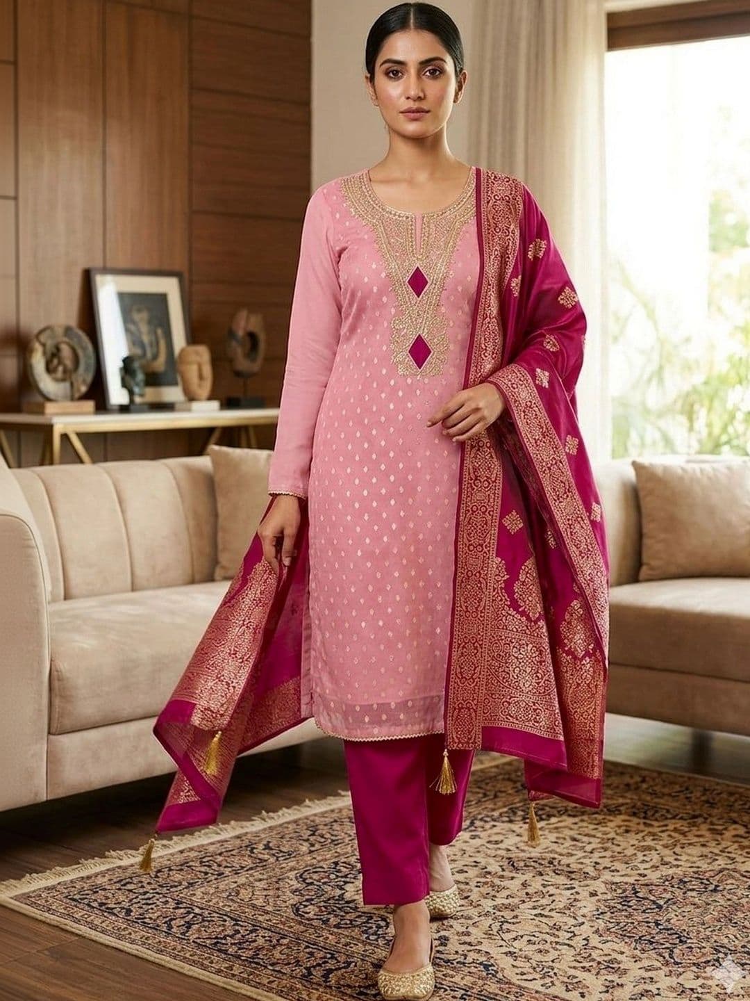 TAVAS Embroidered Unstitched Dress Material - view 1