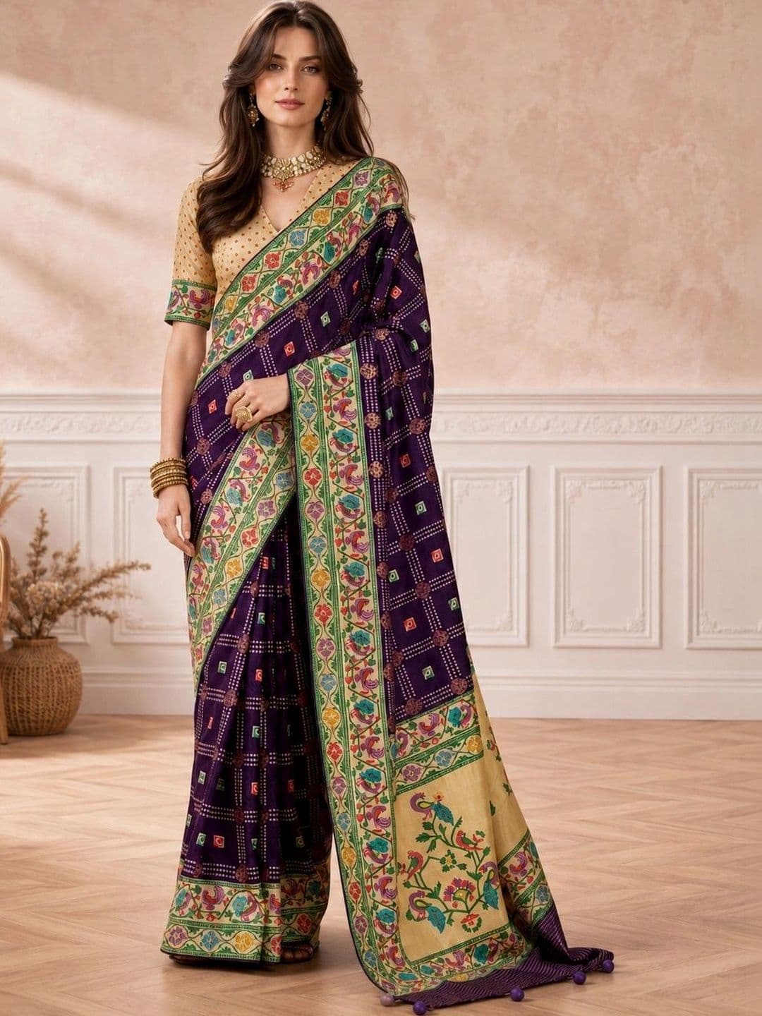 all about you Bandhani Embroidered Silk Blend Designer Paithani Saree - view 1