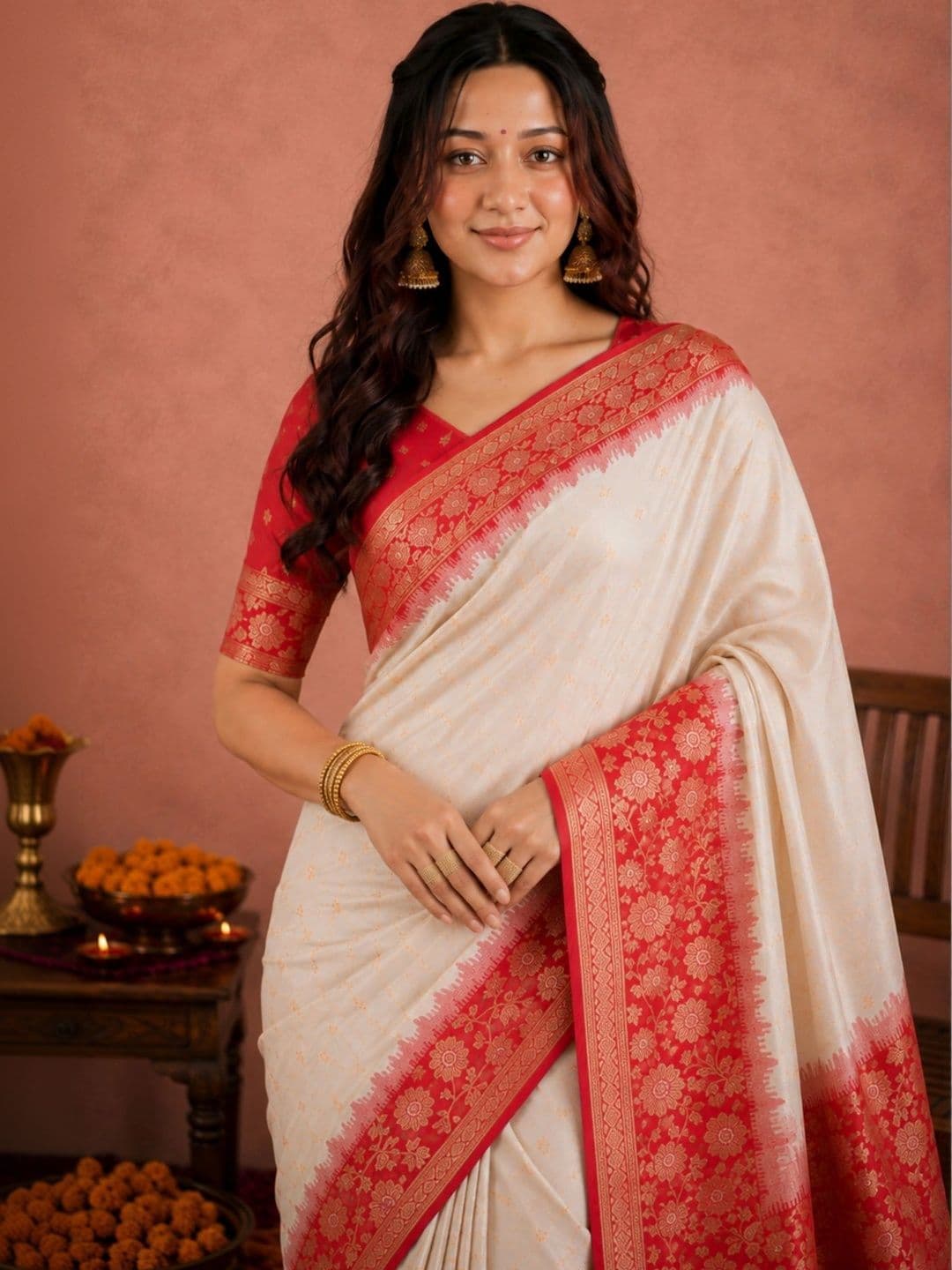 all about you Floral Zari Silk Blend Banarasi Saree thumbnail 3