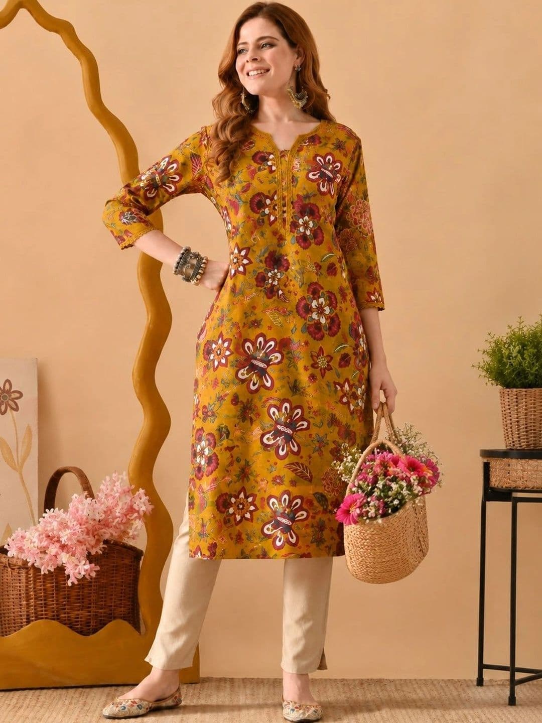 PHYSIL Women Floral Printed Floral Kurta thumbnail 2