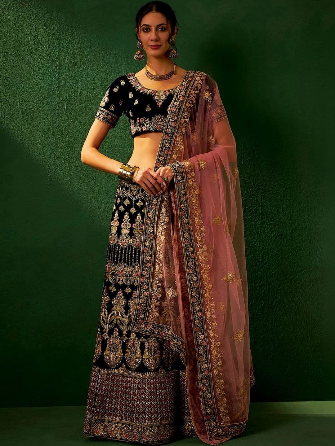 Anouk Rustic Embroidered Semi-Stitched Lehenga & Unstitched Blouse With Dupatta - view 1