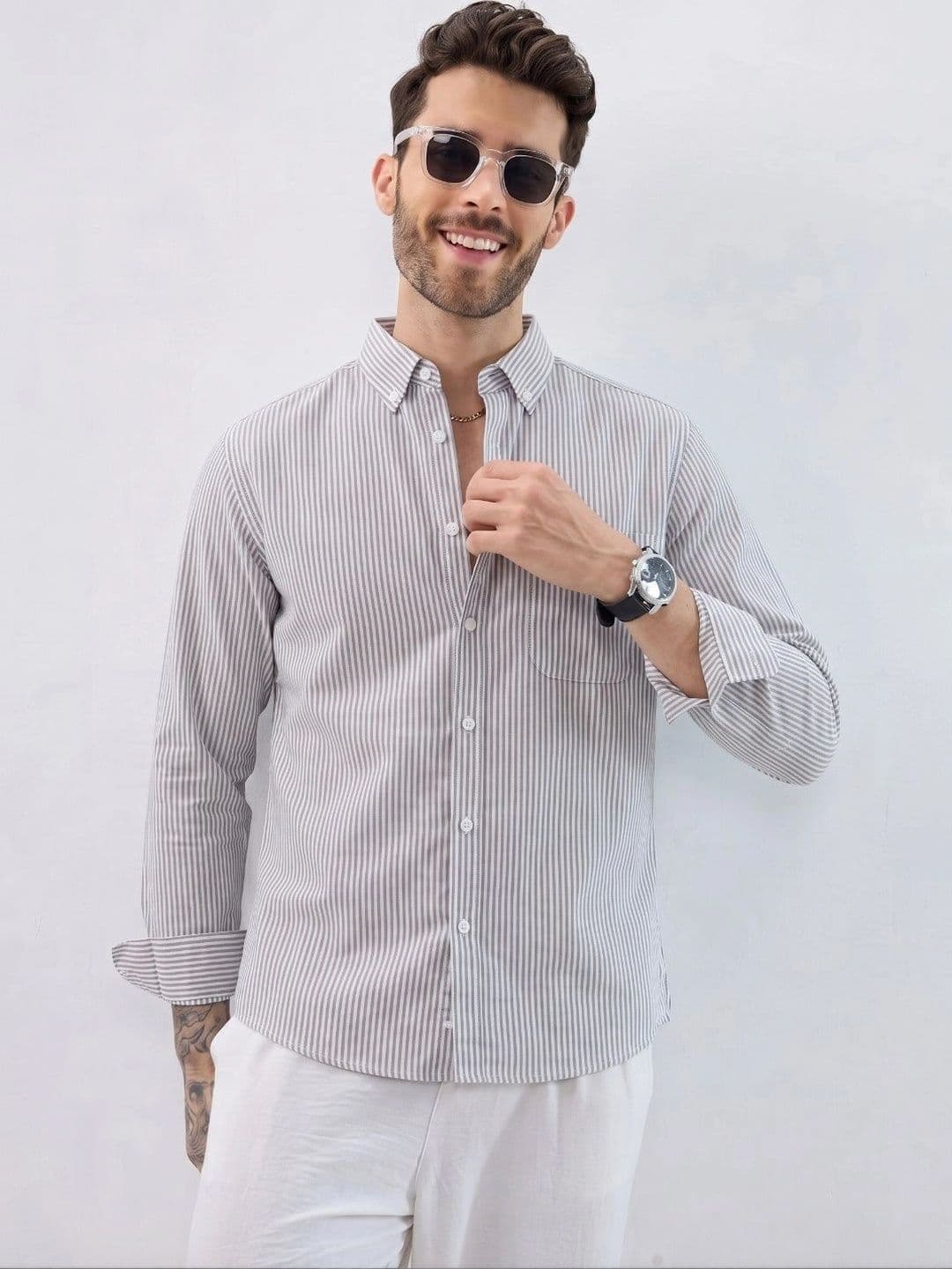 HENSHIKA Men Cotton Striped Printed Casual Shirt - view 1