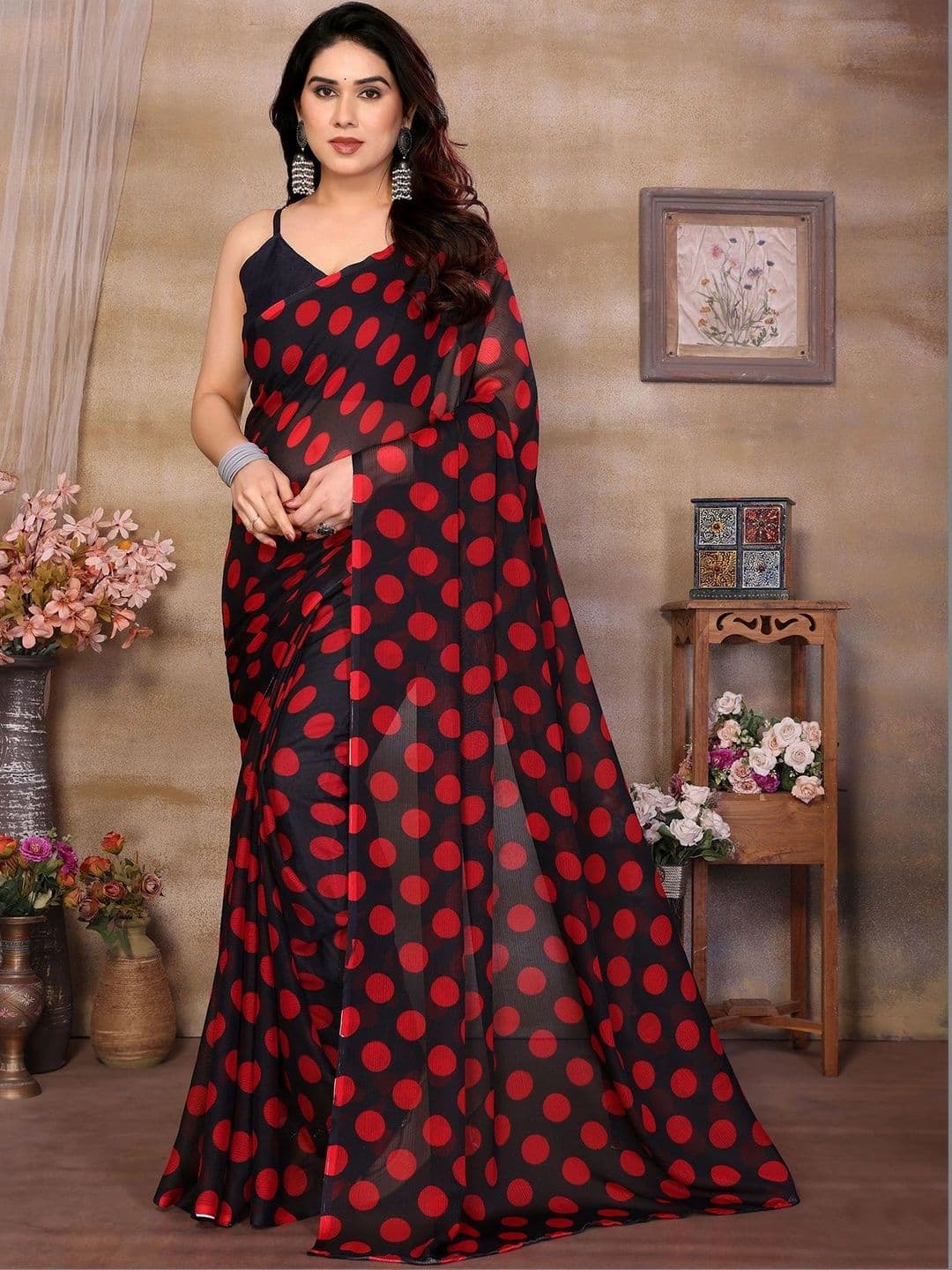 Lookmark Polka Dot Pure Georgette Saree - view 1