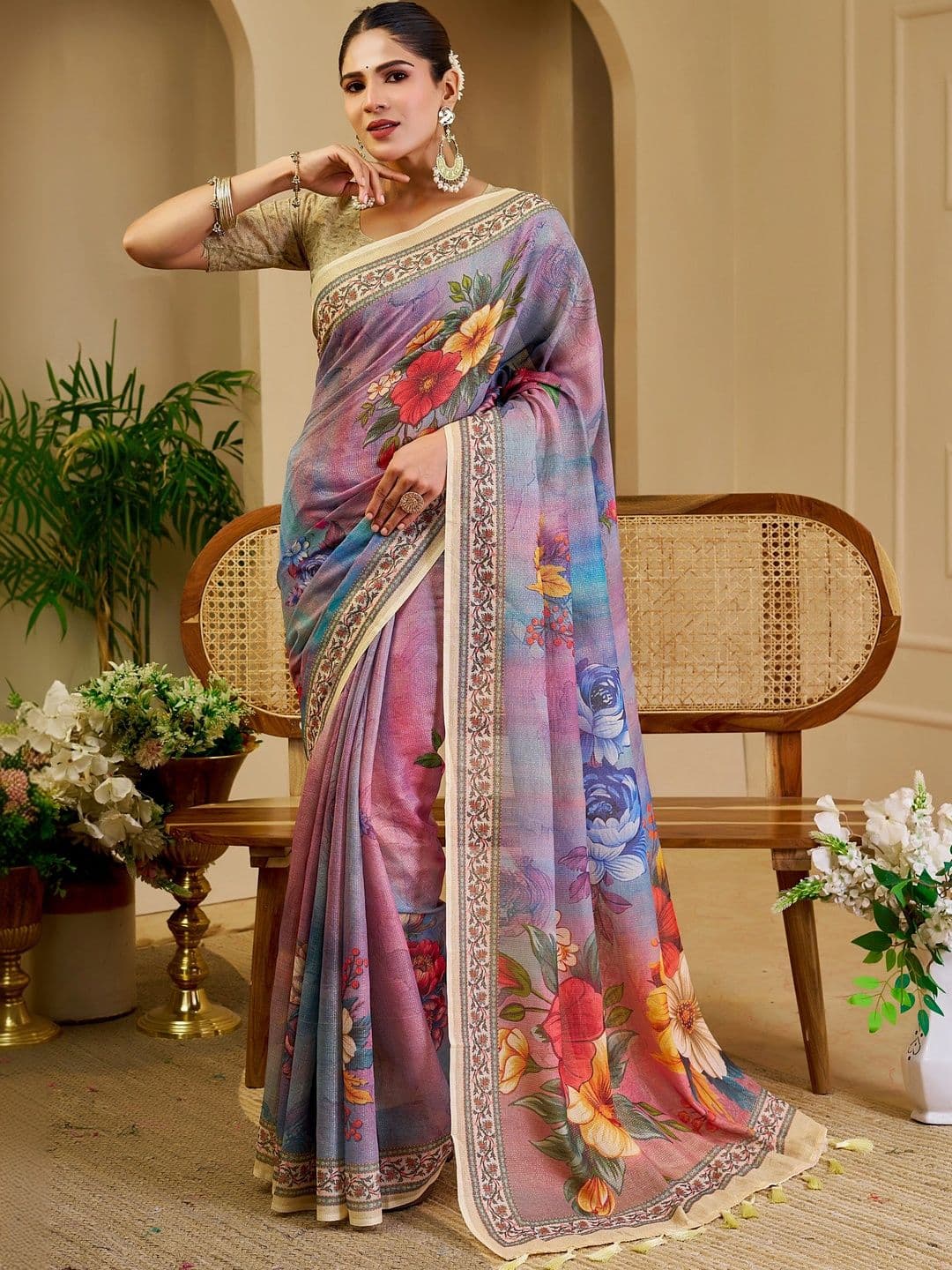 SAIYAMORI Floral Pure Cotton Fusion Saree - view 1