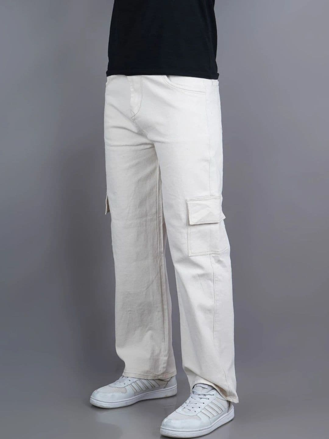 HERE&NOW Men's Contrast-Stitched Mid-Rise Cargo Relaxed Fit Jeans - view 1