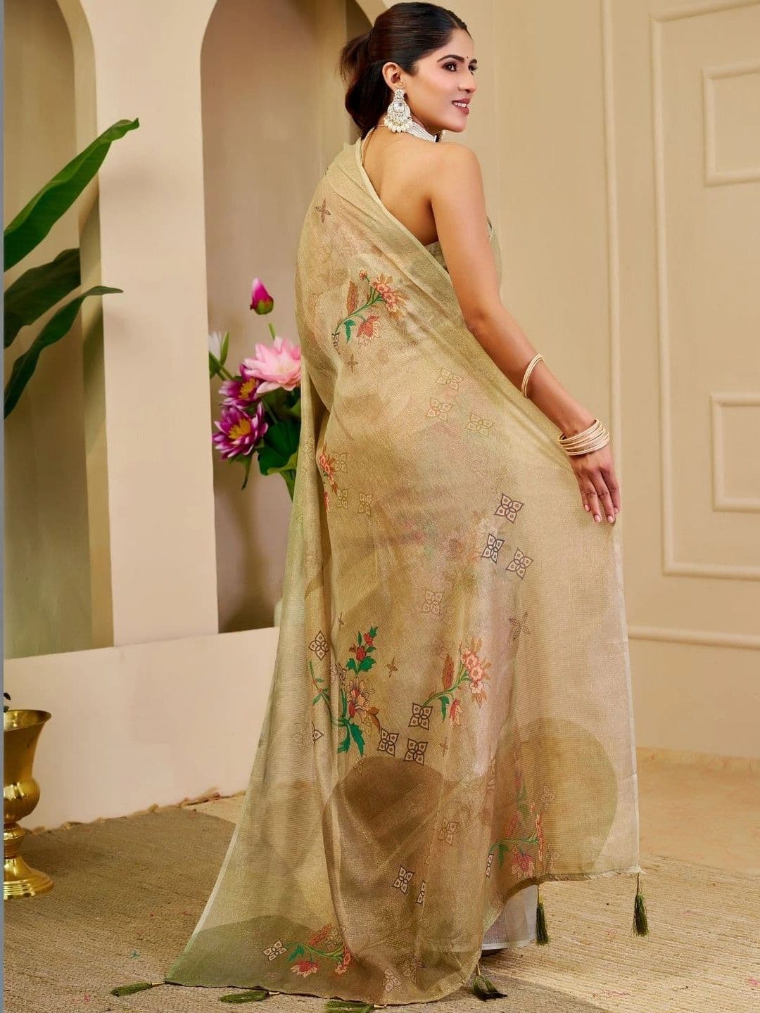 ZAMUNA Floral Tissue Fusion Bhagalpuri Saree thumbnail 6