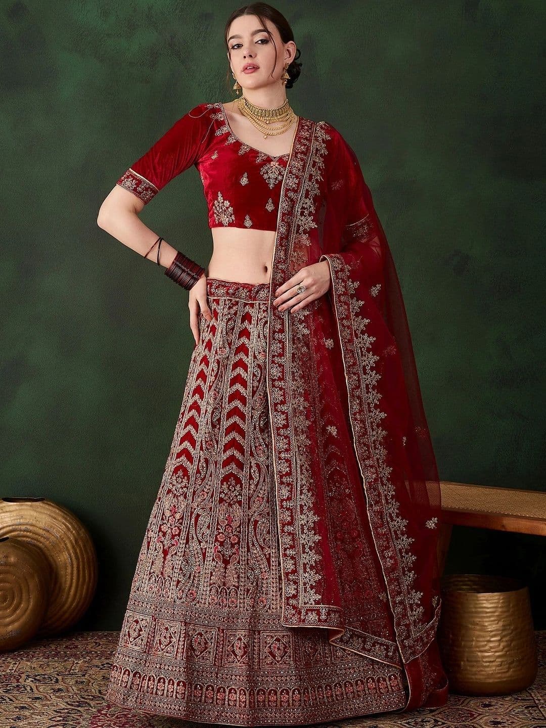 Anouk Rustic Embroidered Semi-Stitched Lehenga & Unstitched Blouse With Dupatta - view 1