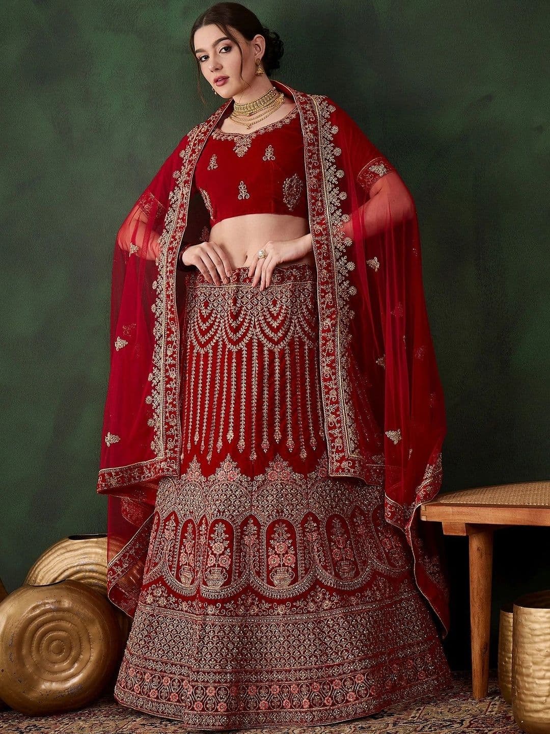 Anouk Rustic Embroidered Semi-Stitched Lehenga & Unstitched Blouse With Dupatta thumbnail 5