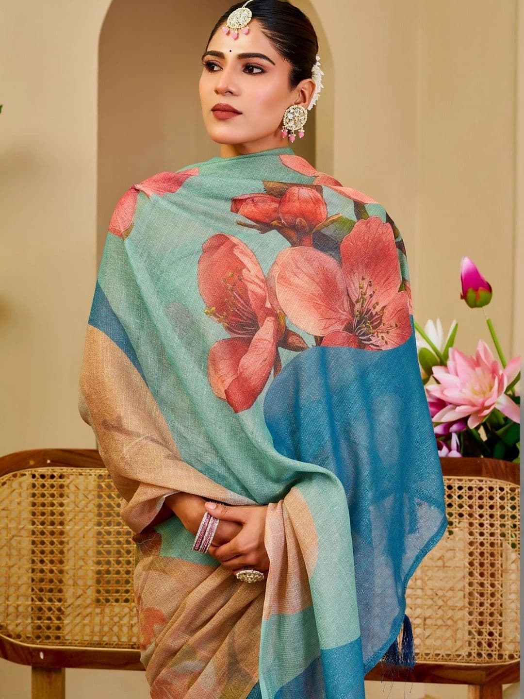 ZAMUNA Floral Tissue Designer Bhagalpuri Saree thumbnail 2