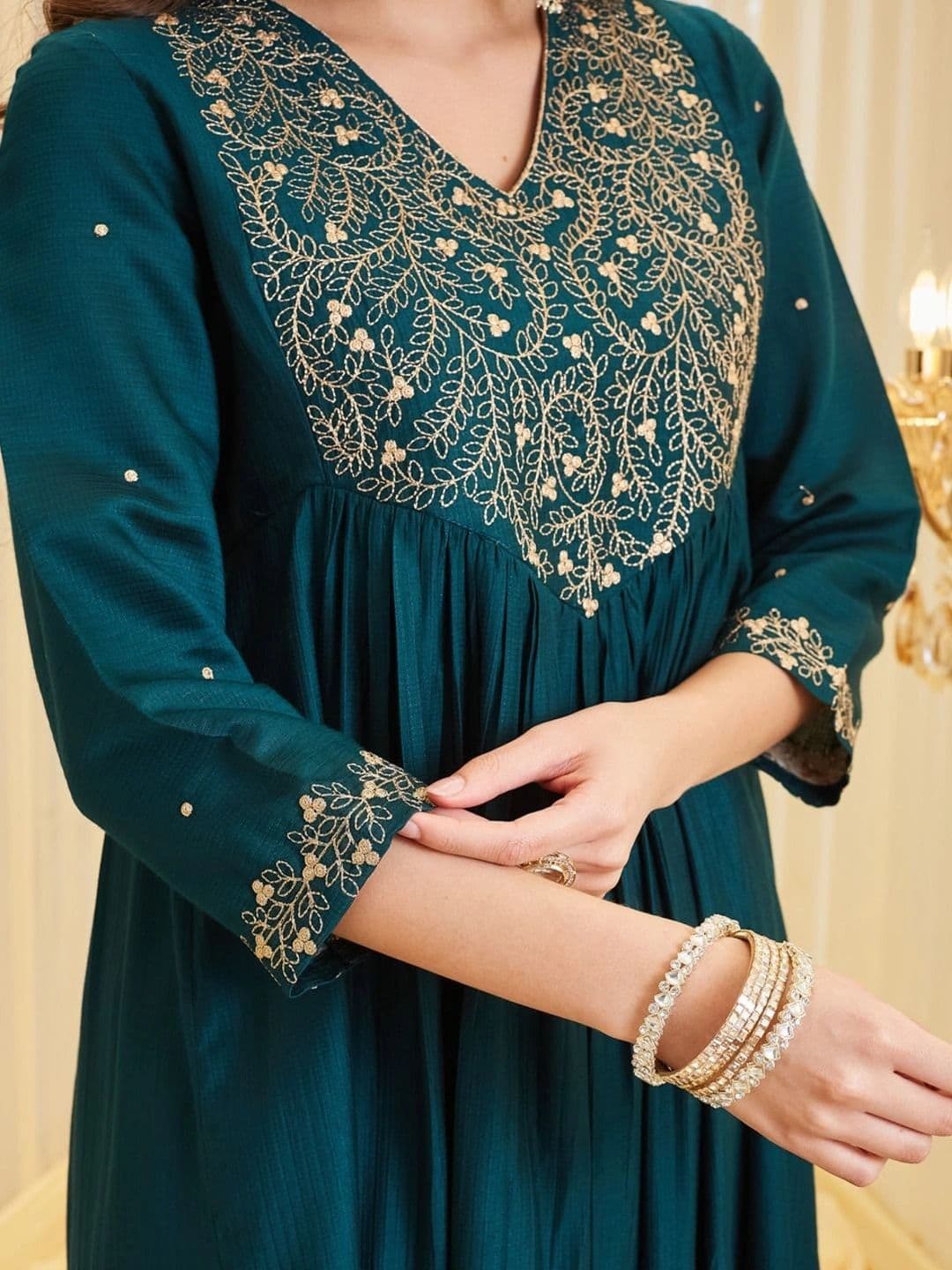 Anouk Women Ethnic Motifs Embroidered Thread Work Kurta with Trousers & With Dupatta thumbnail 5