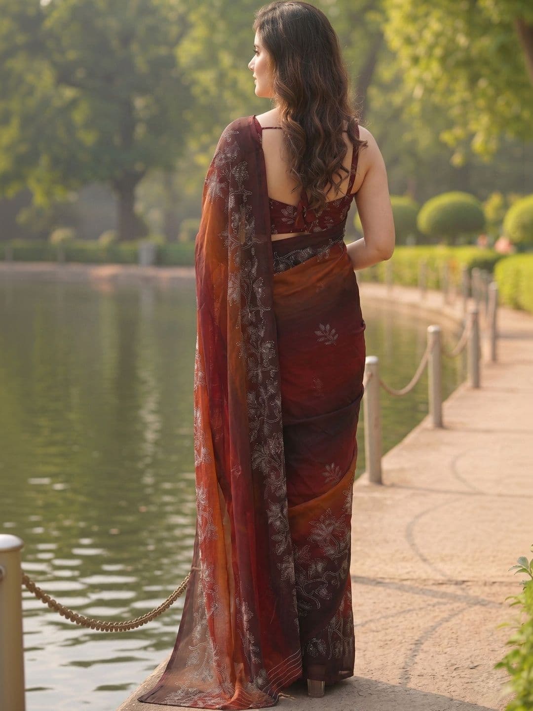 BOLOKA Floral Embroidered Poly Georgette Designer Saree thumbnail 5