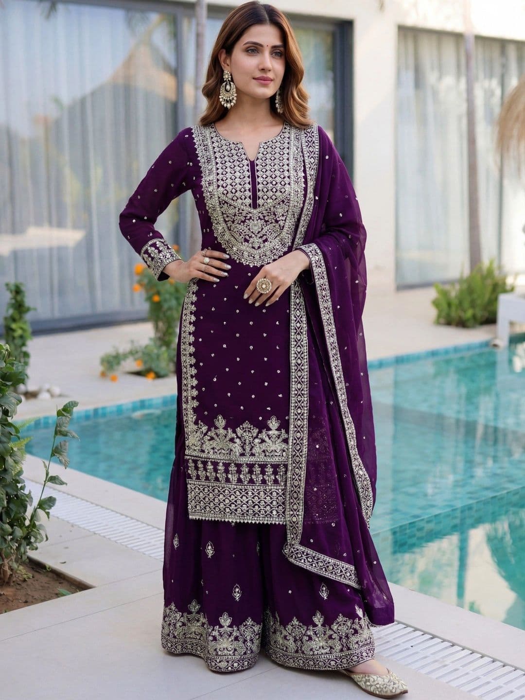 Anouk Women Ethnic Motifs Embroidered Regular Kurta with Sharara & With Dupatta thumbnail 2