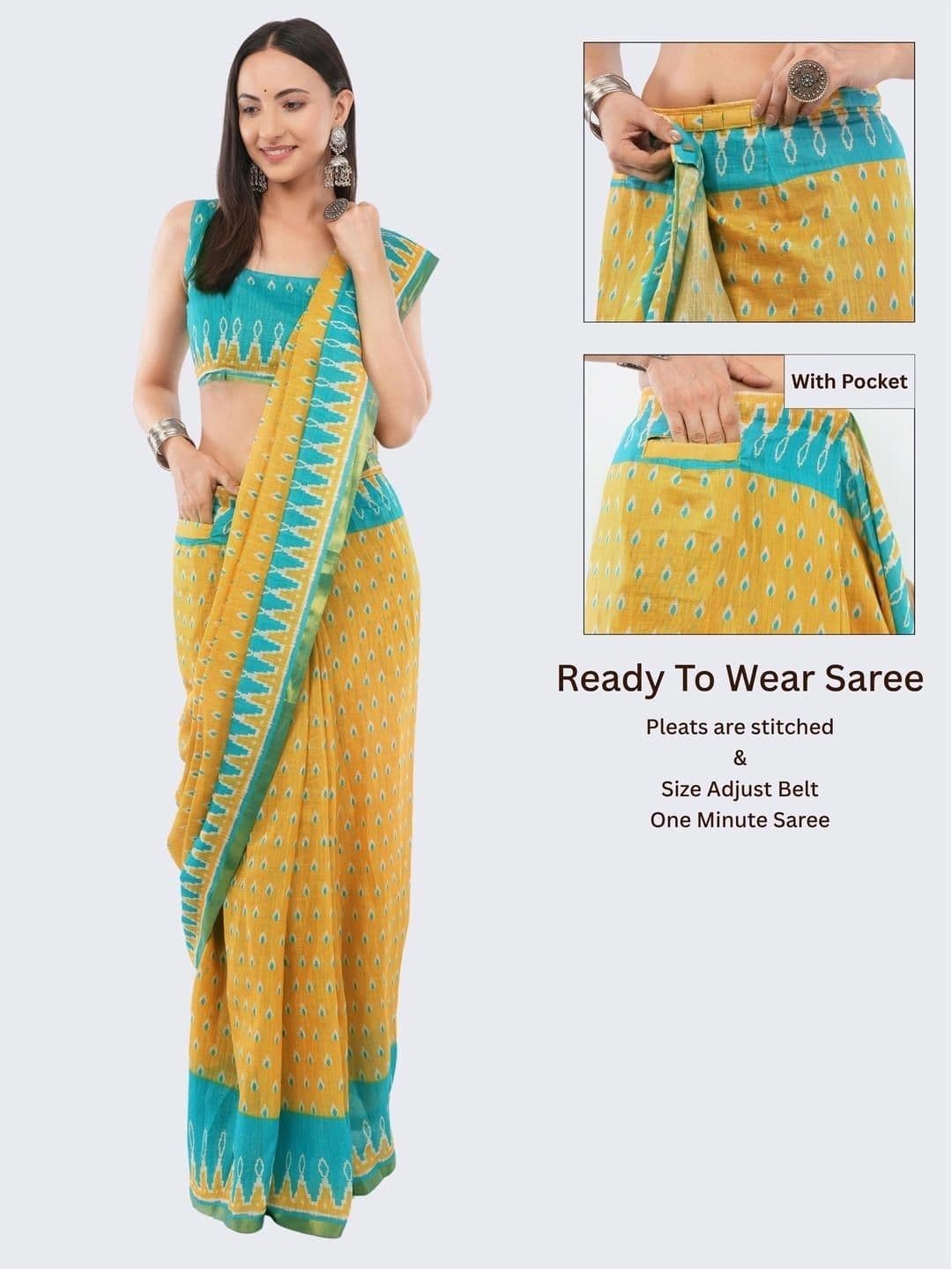 SAMANTHA Ethnic Motifs Linen Blend Belted Saree thumbnail 6