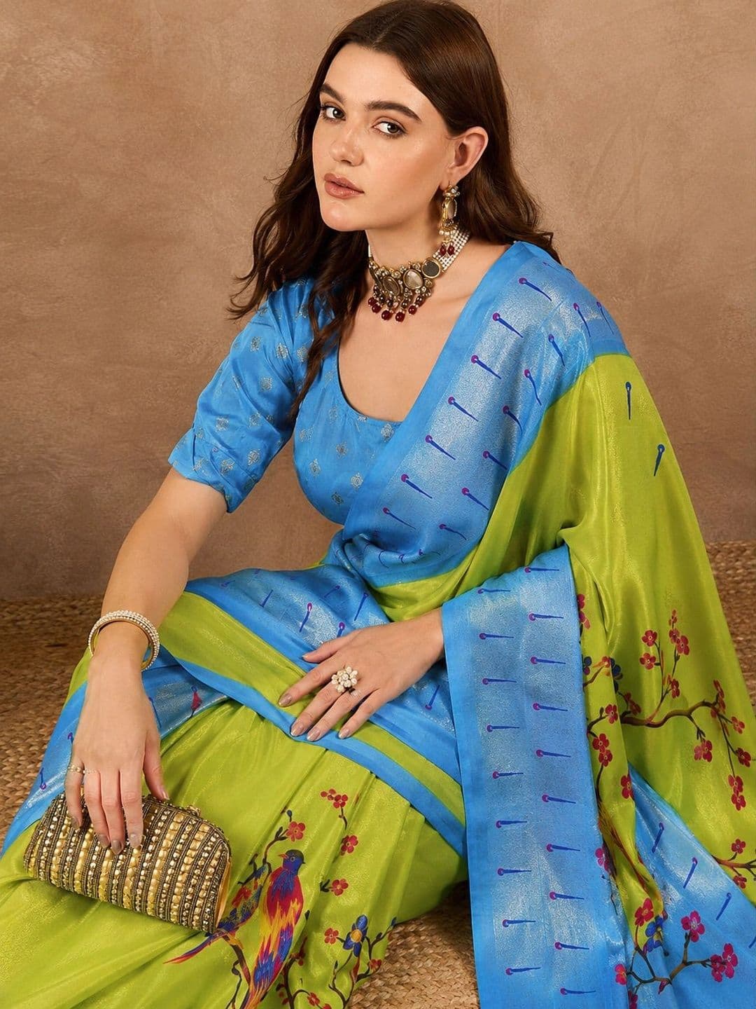 SANJANA  SILK SANJANA SILK Floral Silk Blend Chanderi Saree thumbnail 4