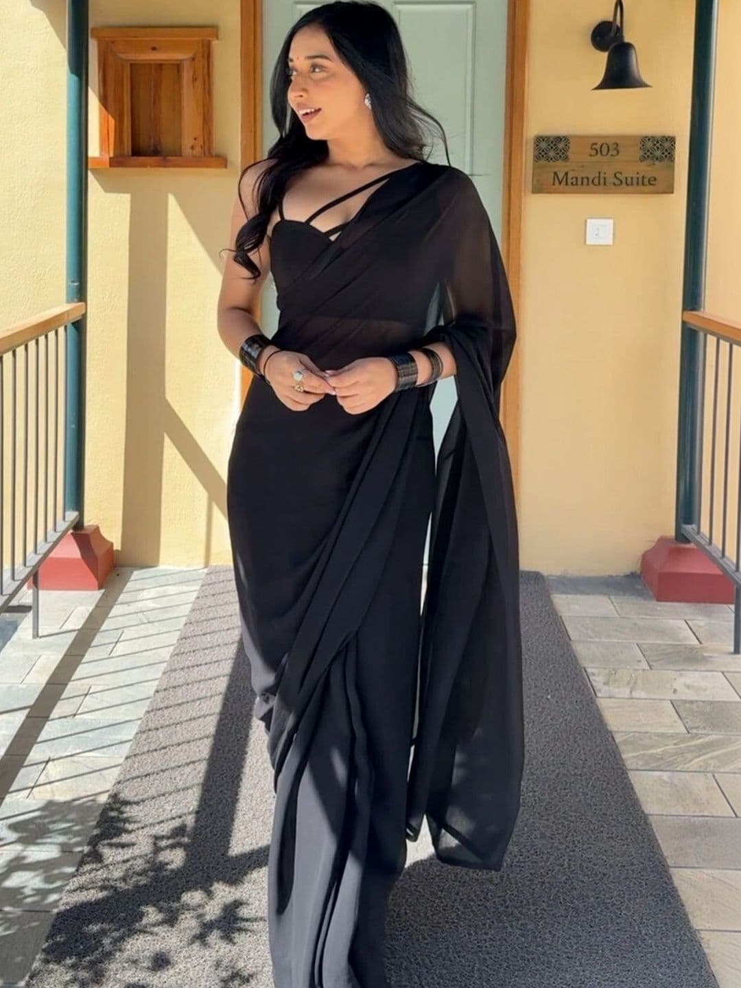 Sangria Poly Georgette Designer Maheshwari Saree thumbnail 6