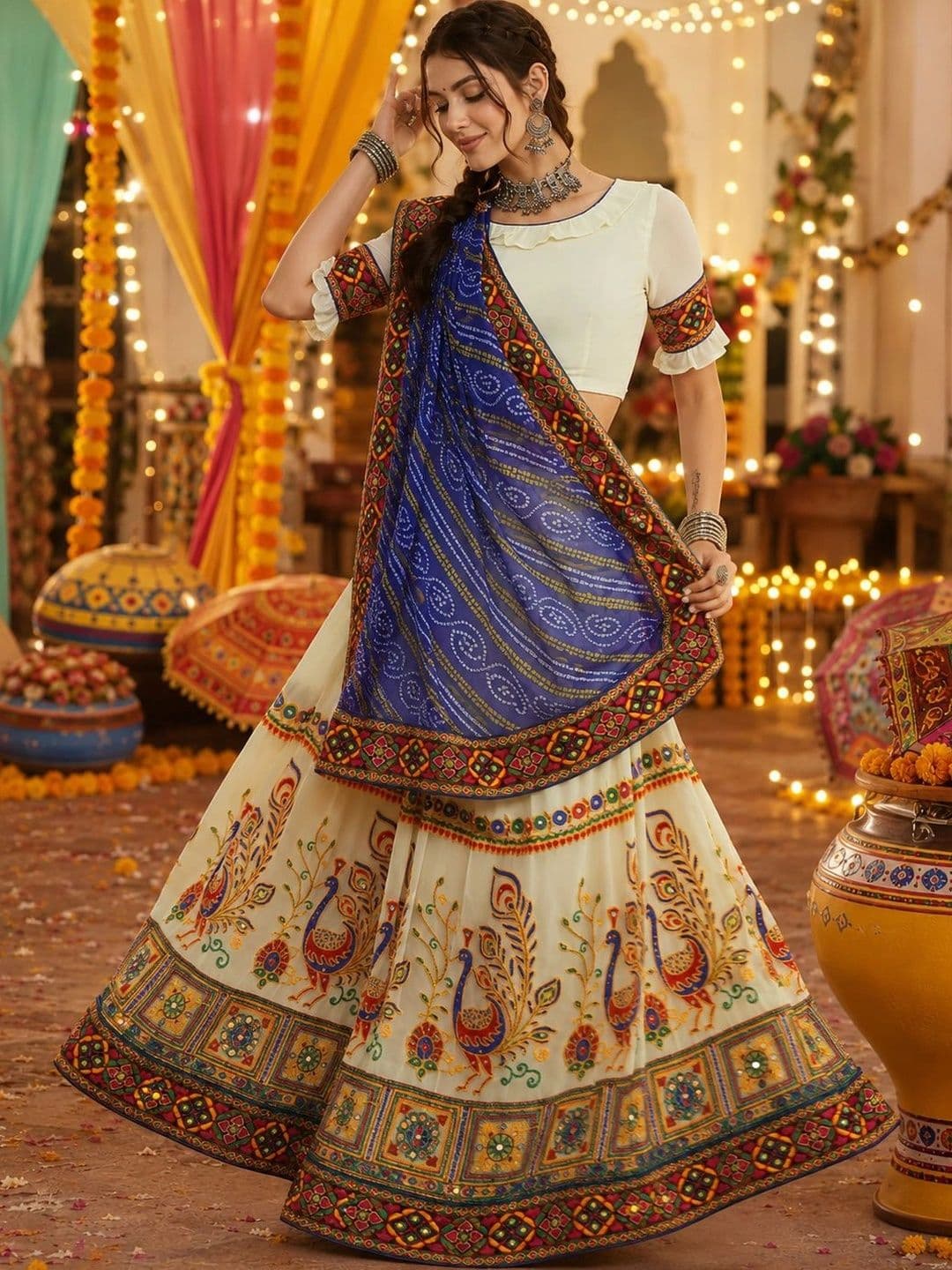 Sangria Ethnic Motifs Embroidered Pure Georgette Half and Half Bandhani Saree thumbnail 5