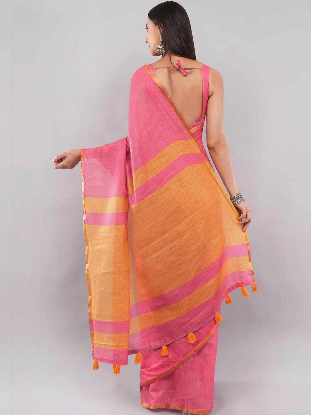 SAMANTHA women  Striped Linen Blend Saree thumbnail 2