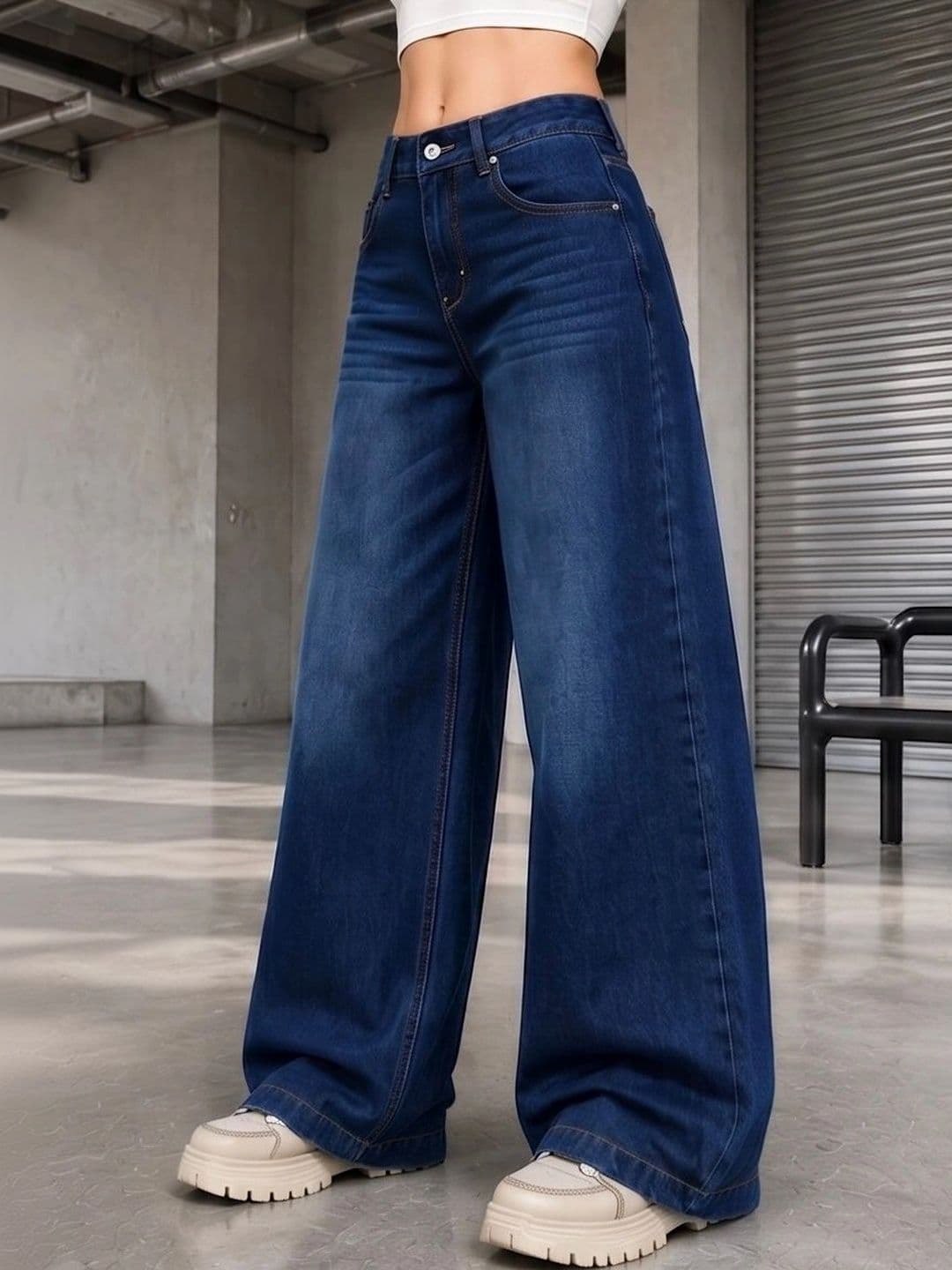 Shrutika Women Original Wide Leg High-Rise Light Fade Stretchable Jeans thumbnail 4