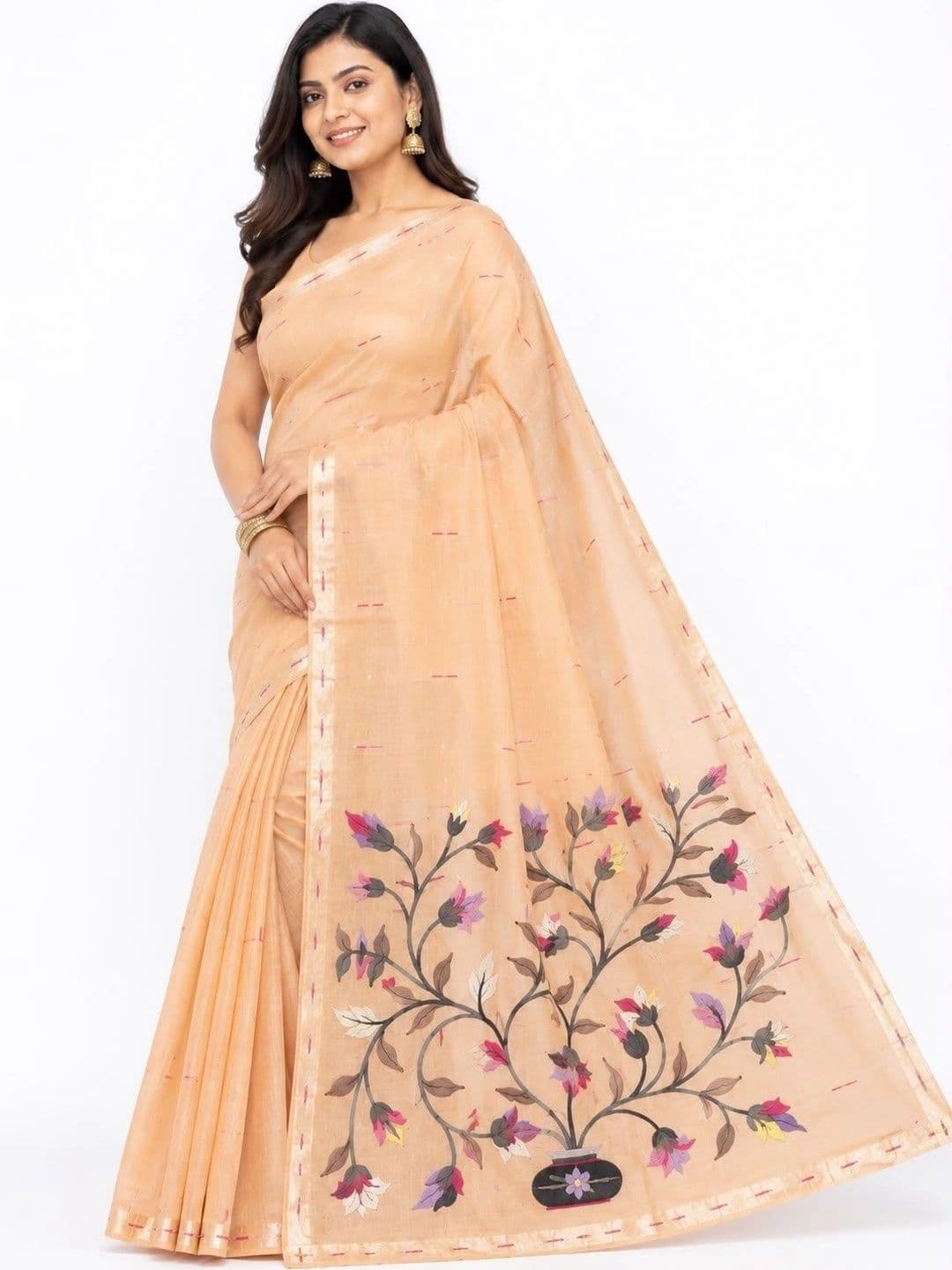 Sangria Floral Pure Linen Saree - view 1